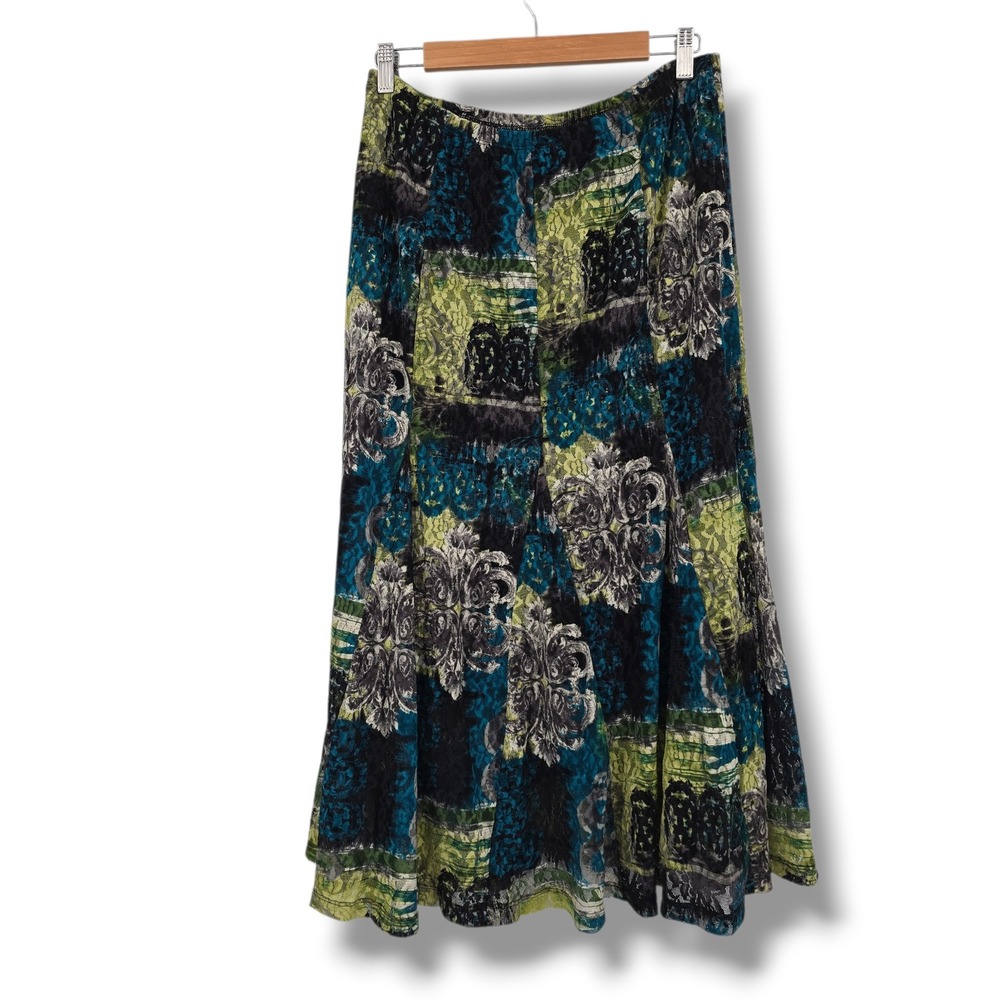JM Collection Womens Teal Green Lace Patchwork Print A-Line Midi Skirt Size M‎